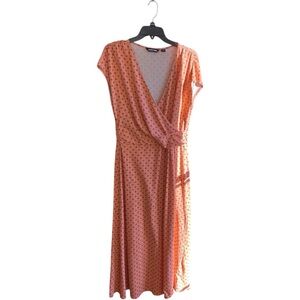 Lands' End crossover peach floral design dress pima cotton modal spandex Sz L